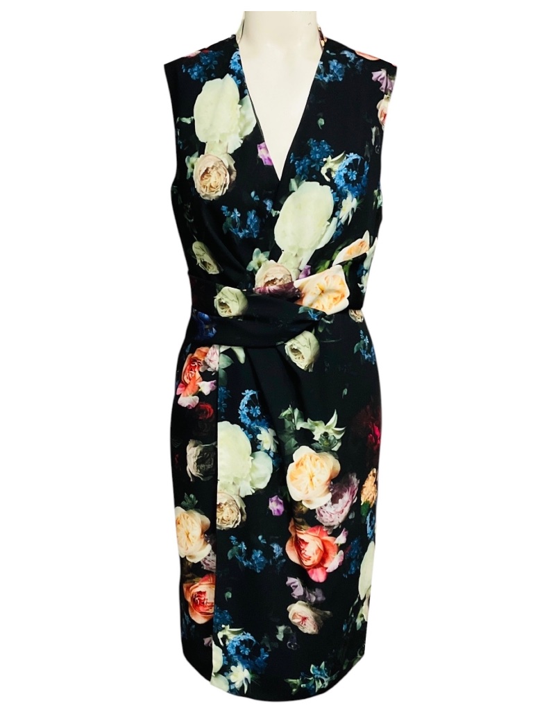 Adam Lippes Black Multi Floral Crepe Midi Dress